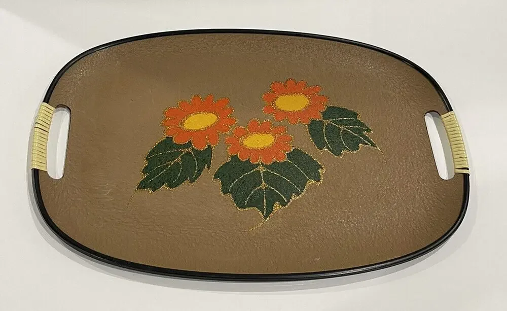 Vintage EVERBRIGHT LACQUERWARE Serving Tray Mid Century Modern Japan Flowers